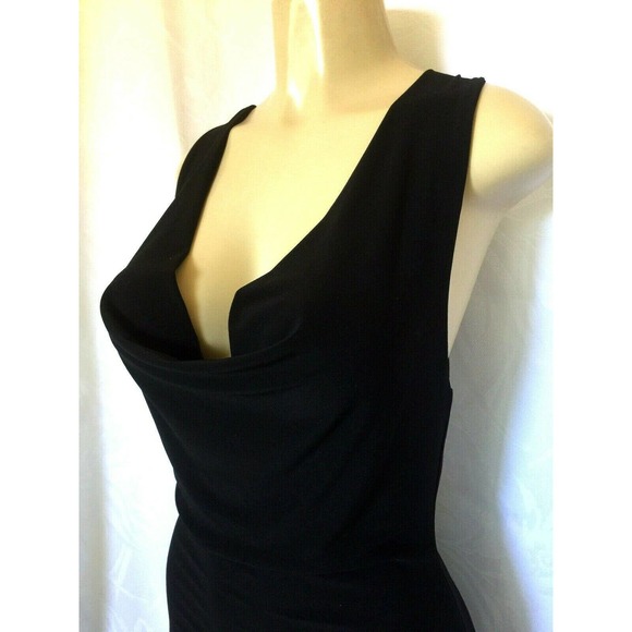 Cache Dress Fitted Draped Neck Black Mini Sheath Lined O Ring back S Jer… - Picture 2 of 5